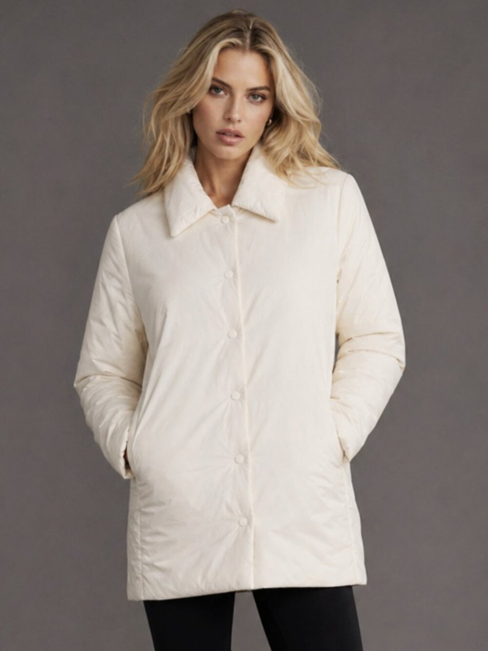 Mango M Puffer Jacket Shirt White Ivory Minimalist Fall Winter
